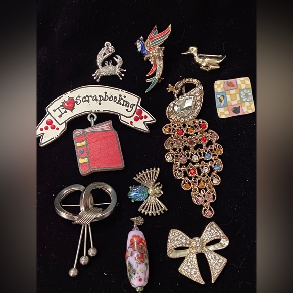 Source Unknown Jewelry - Lot of 10 various Brooches or Pendants jewelry crystal bird Duck bow bug